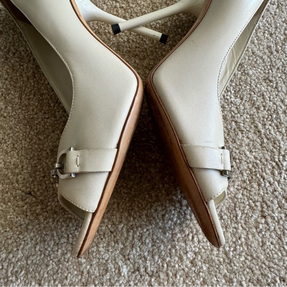 Gucci Horsebit Leather Peep Toe Stiletto Pumps Ivory Size 37 - Picture 7 of 14